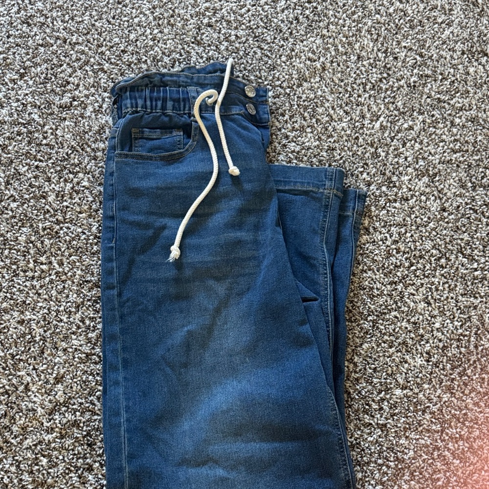 Amazon Women's Dark Blue Flare Jeans with Drawstring